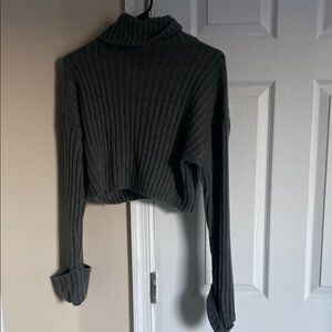 Gray Turtleneck Cropped Sweater